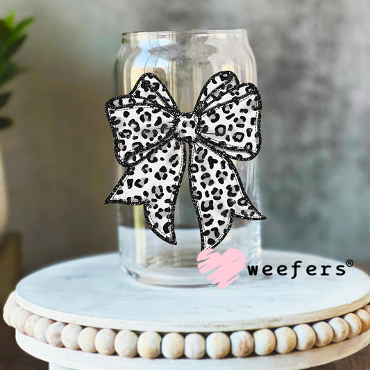 Black and White Dotted Bow UV DTF Decal 16oz Libbey Glass Original Size Weefers