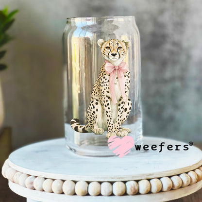 Leopard with Pink Bow UV DTF Decal 16oz Libbey Glass Original Size Weefers