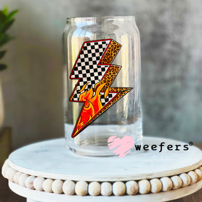 Lightening Bolt Flame Checkered UV DTF Decal 16oz Libbey Glass Original Size Weefers