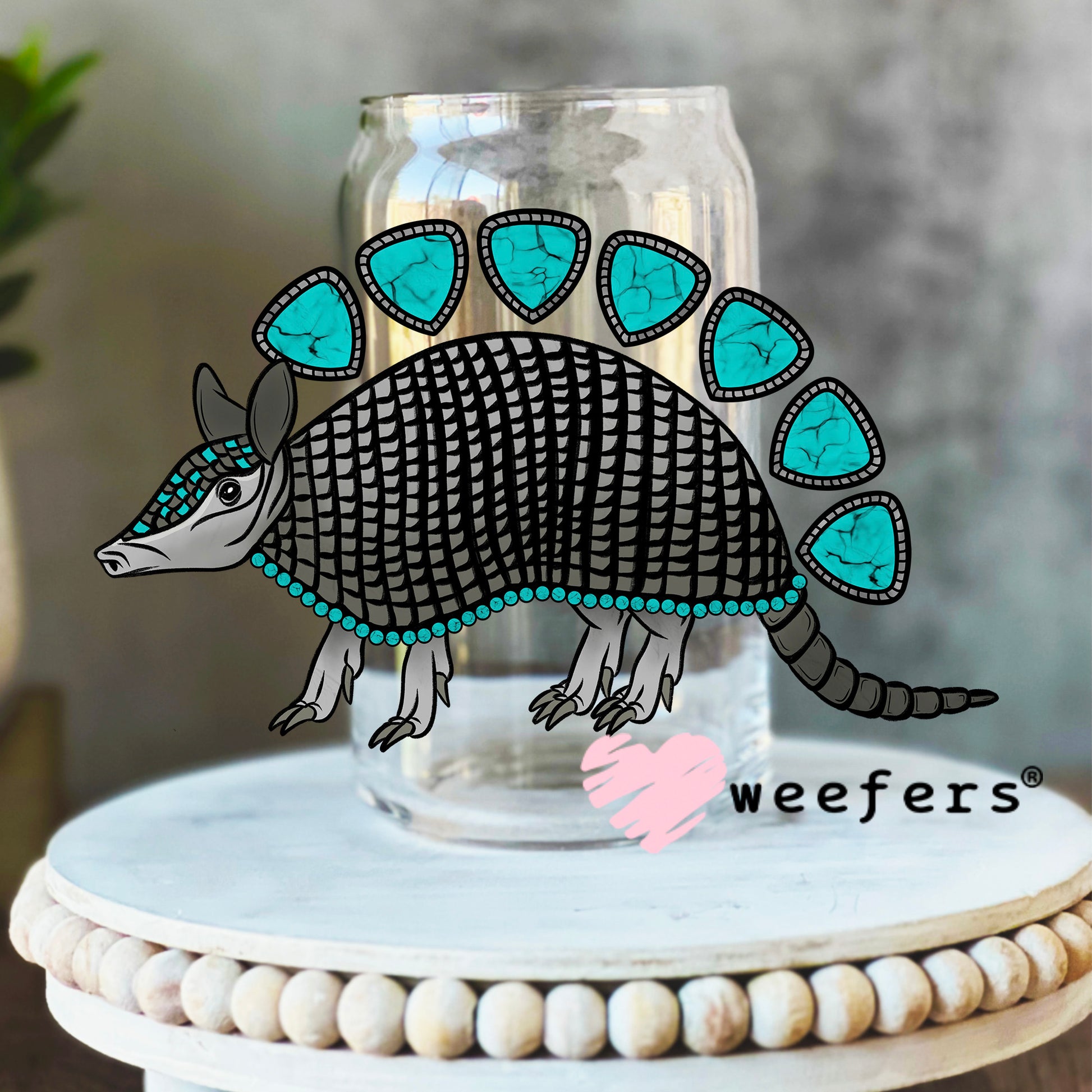 Armadillo UV DTF Decal 16oz Libbey Glass Original Size Weefers