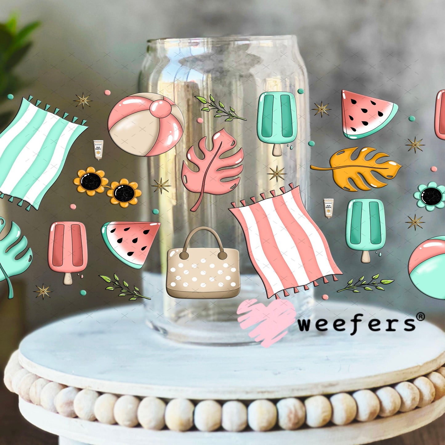 Beach Days Summer Vibes UV DTF Cup Wrap - Weefers Exclusive Wrap 16oz Libbey Glass Original Size Weefers
