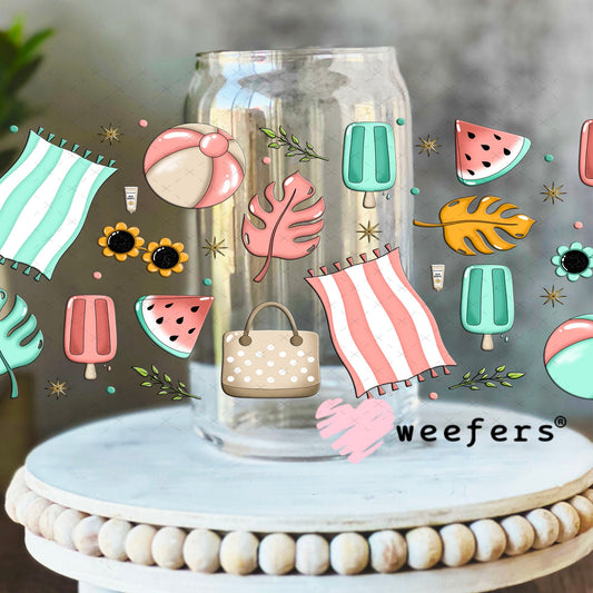 Beach Days Summer Vibes UV DTF Cup Wrap - Weefers Exclusive Wrap 16oz Libbey Glass Original Size Weefers