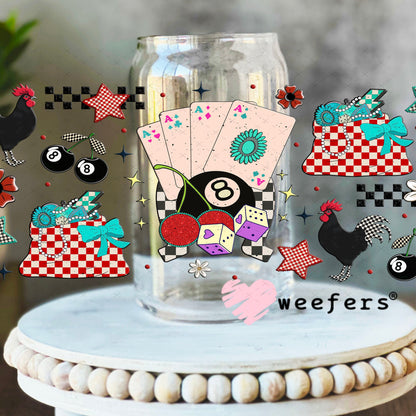 Aces Eight Balls and Roosters UV DTF Cup Wrap - Weefers Exclusive Wrap 16oz Libbey Glass Original Size Weefers