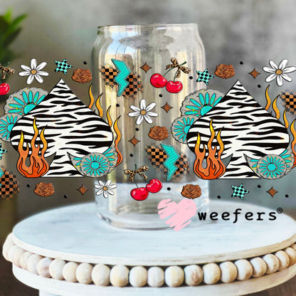 Zebra Spade Lightening Bolts UV DTF Cup Wrap - Weefers® Exclusive Wrap 16oz Libbey Glass Original Size Weefers