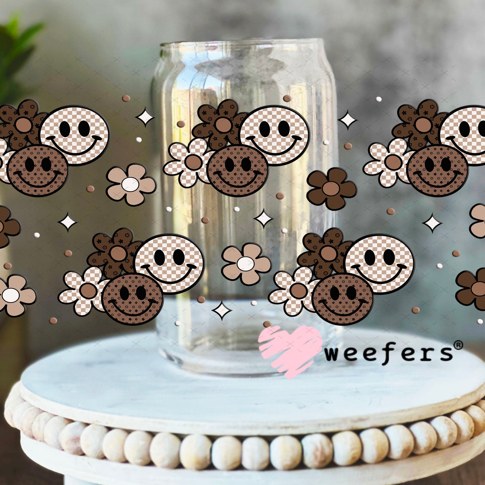 Brown and Neutral Brown Smile Faces Friends UV DTF Cup Wrap - Weefers Exclusive Wrap Weefers