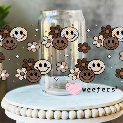 Brown and Neutral Brown Smile Faces Friends UV DTF Cup Wrap - Weefers Exclusive Wrap Weefers