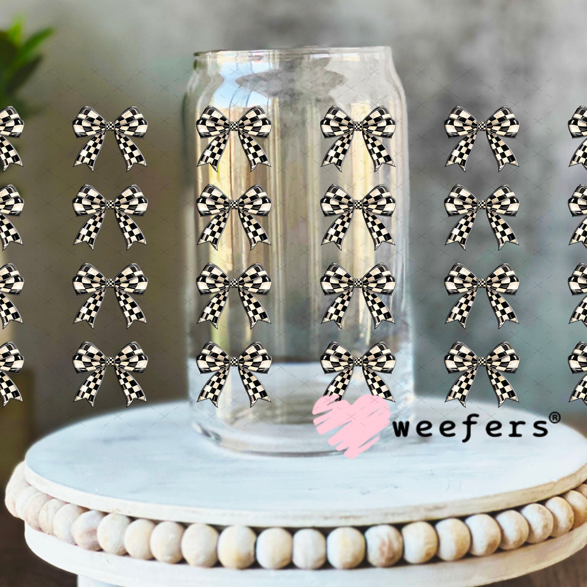 Black and Cream Checkered Bows Elements UV DTF Cup Wrap - Weefers Exclusive Wrap Weefers
