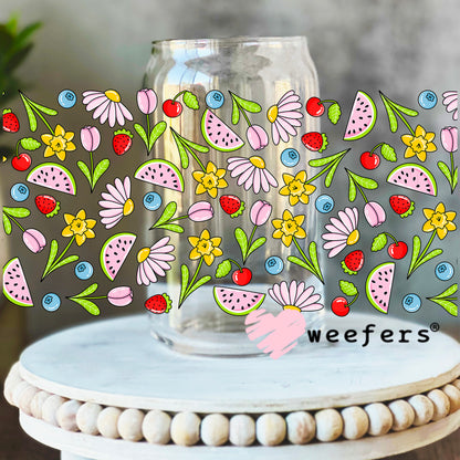 Fruit Vibes Watermelon Flowers UV DTF Cup Wrap 16oz Libbey Glass Original Size Weefers