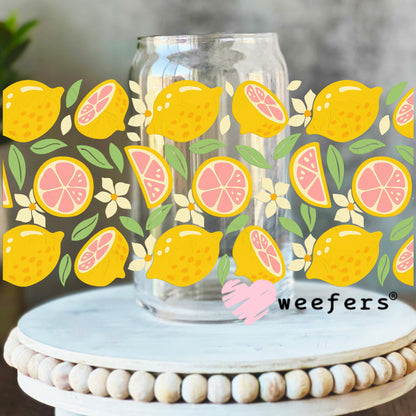 Pink and Yellow Lemons UV DTF Cup Wrap 16oz Libbey Glass Original Size Weefers
