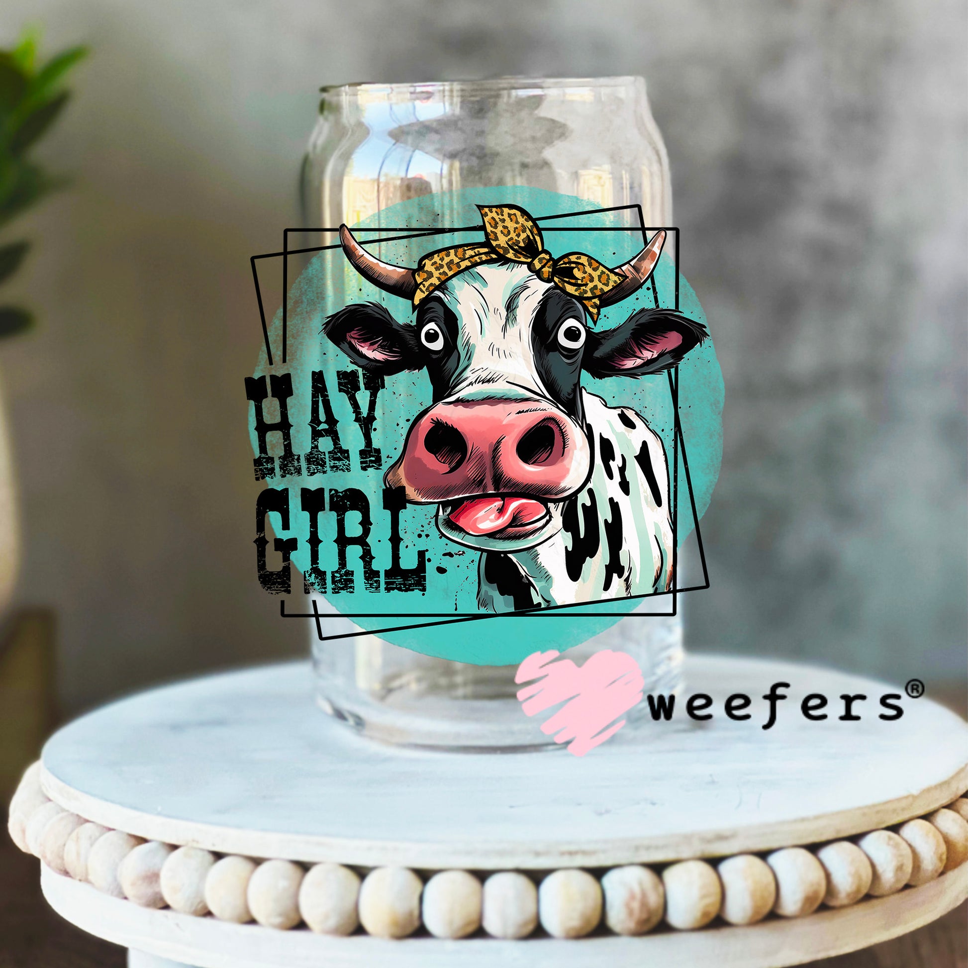 Hay Girl UV DTF Decal 16oz Libbey Glass Original Size Weefers