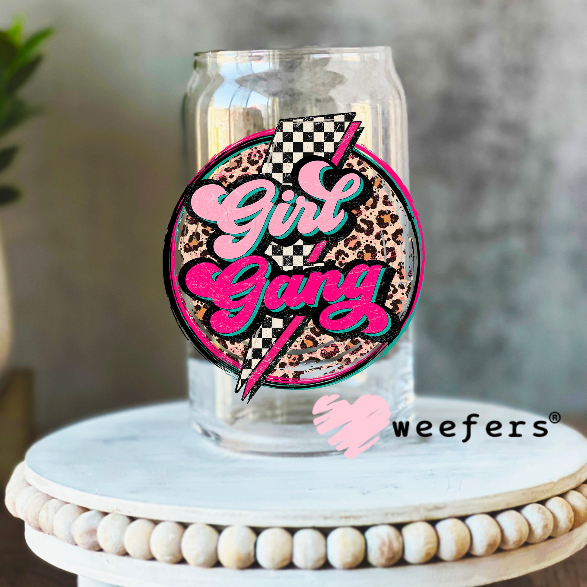 Girl Gang Lightening Bolt UV DTF Decal 16oz Libbey Glass Original Size Weefers