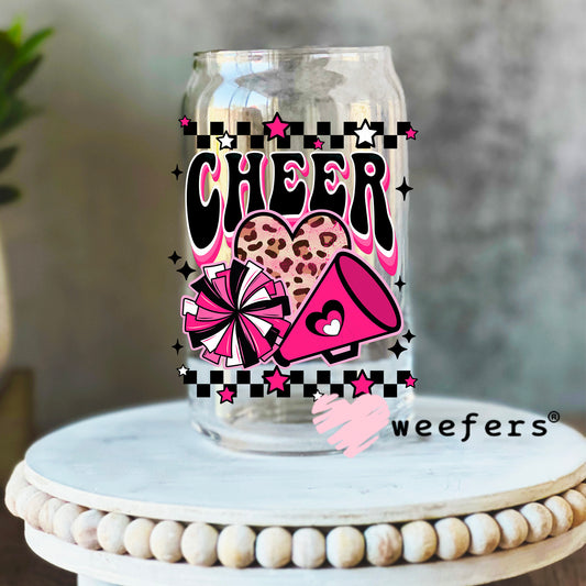 Pink Cheer UV DTF Decal 16oz Libbey Glass Original Size Weefers