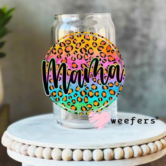 Mama Cheetah Multicolor UV DTF Decal 16oz Libbey Glass Original Size Weefers