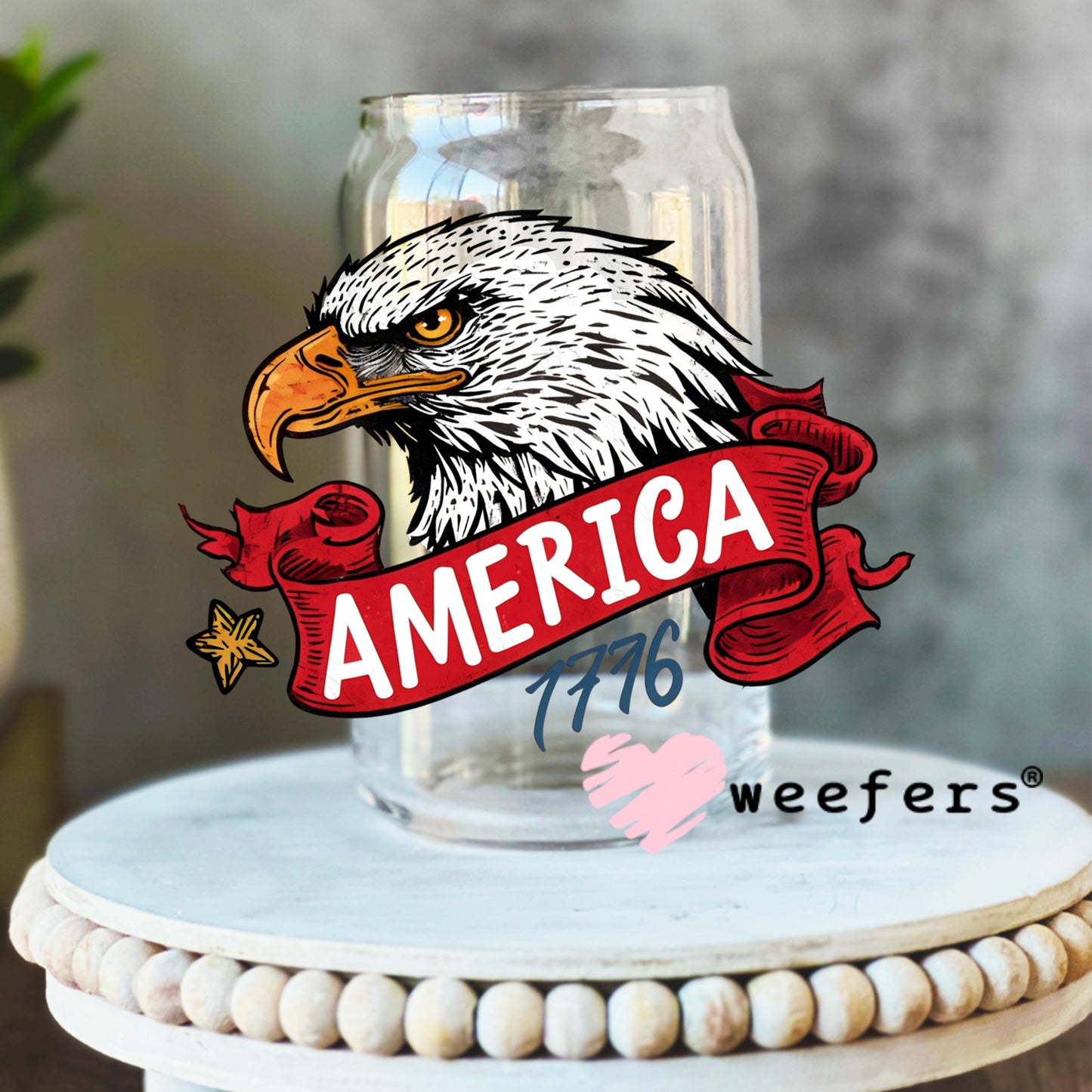 America 1776 Eagle UV DTF Decal 16oz Libbey Glass Original Size Weefers