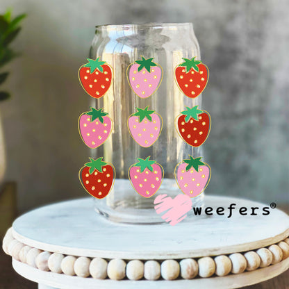 Pink and Red Strawberries UV DTF Decal 16oz Libbey Glass Original Size Weefers