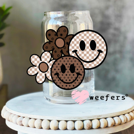 Brown Neutral Smile Faces UV DTF Decal 16oz Libbey Glass Original Size Weefers