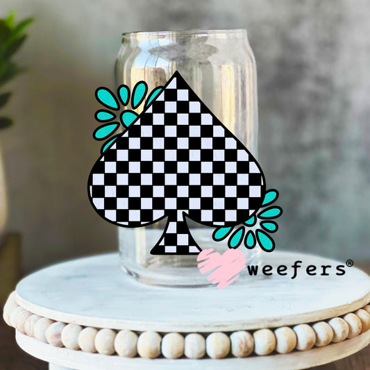 Spade Black and White Checker UV DTF Decal 16oz Libbey Glass Original Size Weefers