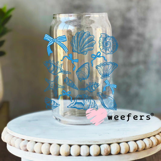 Blue Seashells and Bow UV DTF Decal 16oz Libbey Glass Original Size Weefers