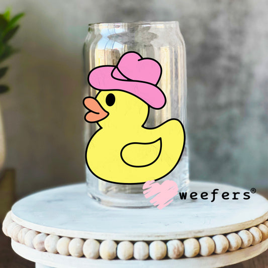 Rubber Ducky Pink Cowboy Hat UV DTF Decal 16oz Libbey Glass Original Size Weefers