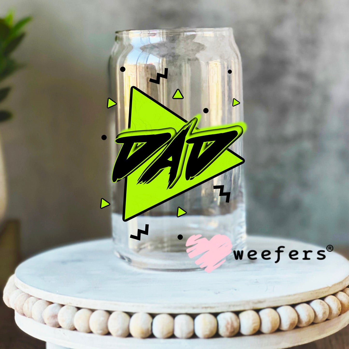Dad Neon Green UV DTF Decal 16oz Libbey Glass Original Size Weefers