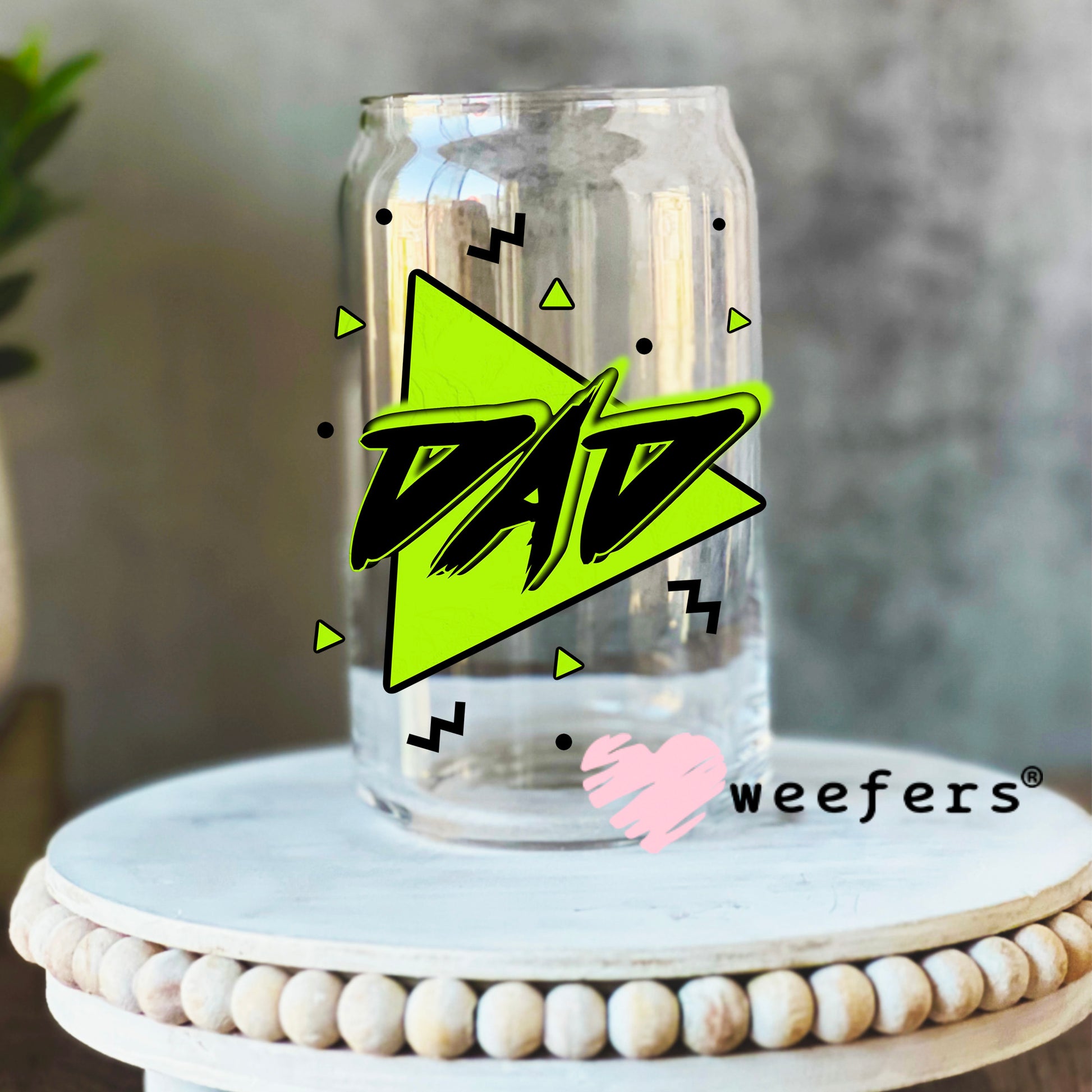 Dad Neon Green UV DTF Decal 16oz Libbey Glass Original Size Weefers