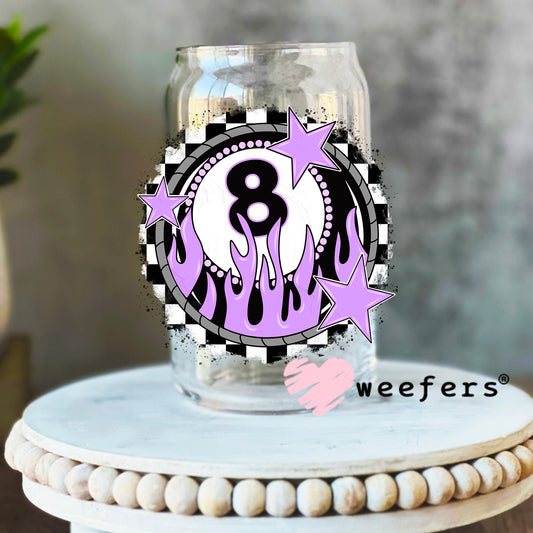 Purple Eight Ball Flames UV DTF Decal 16oz Libbey Glass Original Size Weefers