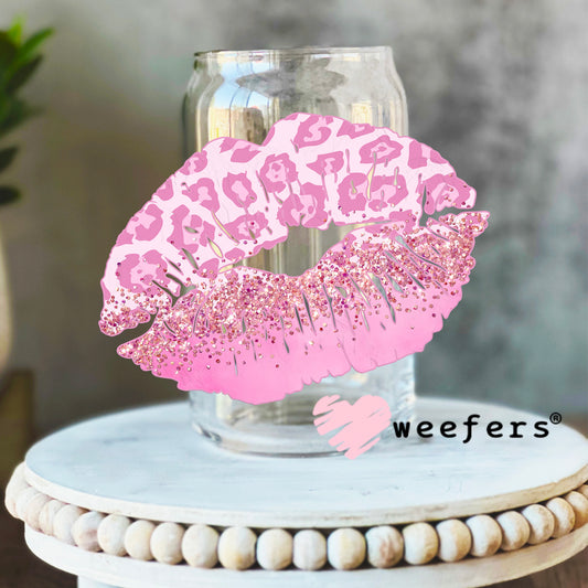 Pink Leopard Lips UV DTF Decal 16oz Libbey Glass Original Size Weefers