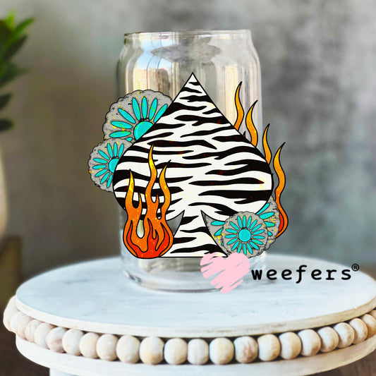 Zebra Print Spade UV DTF Decal 16oz Libbey Glass Original Size Weefers