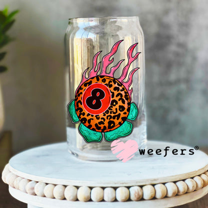 Fire Flame Turquoise Eight Ball UV DTF Decal 16oz Libbey Glass Original Size Weefers