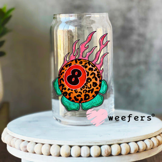 Fire Flame Turquoise Eight Ball UV DTF Decal 16oz Libbey Glass Original Size Weefers