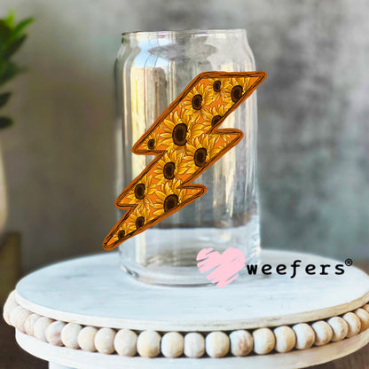 Sunflower Lightening Bolt UV DTF Decal 16oz Libbey Glass Original Size Weefers