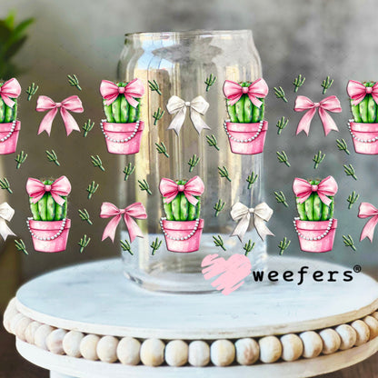 Pink Coquette Cactus UV DTF Cup Wrap - Weefers Exclusive Wrap 16oz Libbey Glass Original Size Cup Wrap Weefers