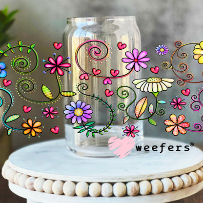Whimsical Flowers UV DTF Cup Wrap - Weefers Exclusive Wrap 16oz Libbey Glass Original Size Cup Wrap Weefers