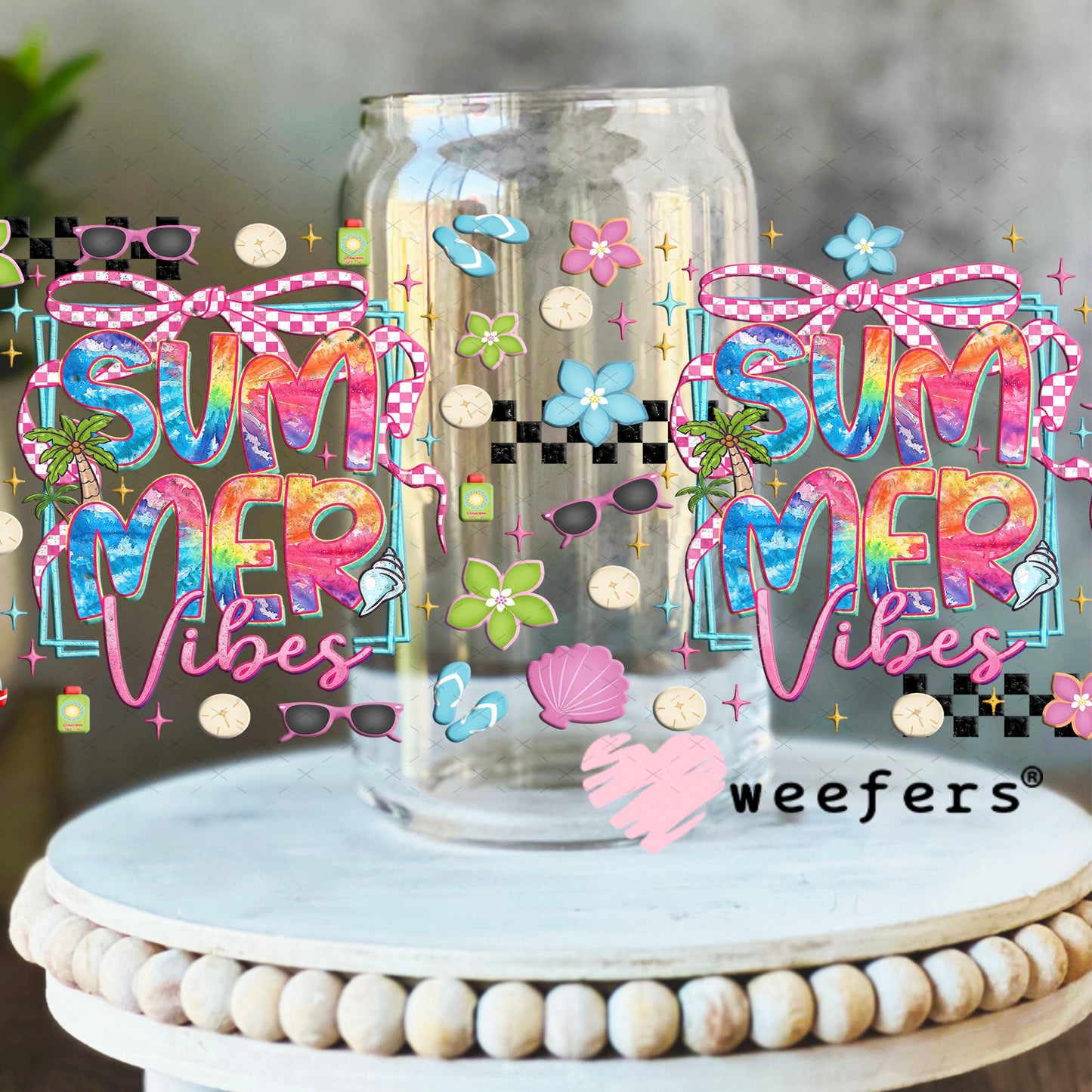 Summer Vibes Favorite Things UV DTF Cup Wrap - Weefers Exclusive Wrap 16oz Libbey Glass Original Size Cup Wrap Weefers