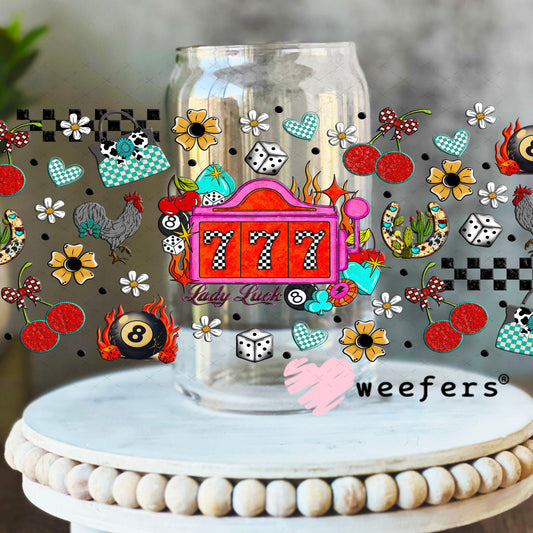 777 Lady Luck UV DTF Cup Wrap - Weefers Exclusive Wrap 16oz Libbey Glass Original Size Cup Wrap Weefers