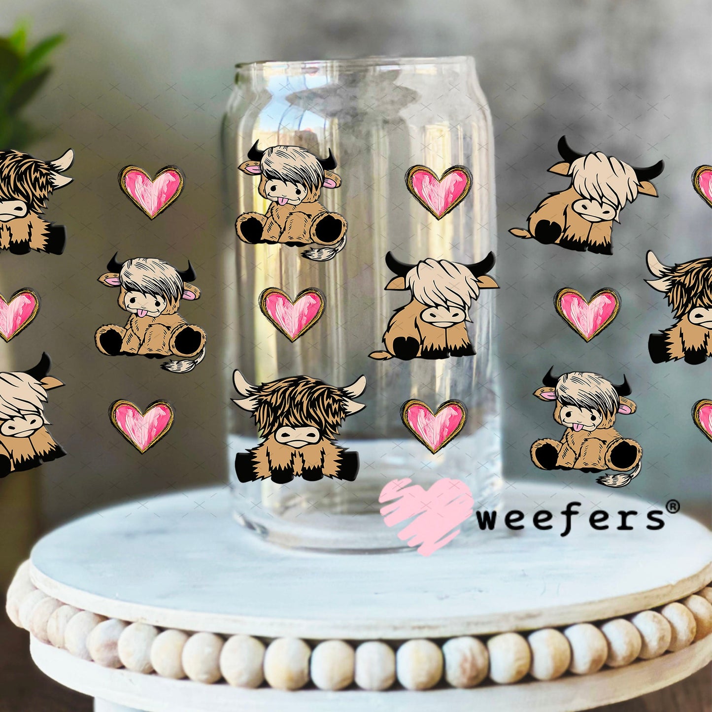 Baby Highlanders and Hearts UV DTF Cup Wrap - Weefers Exclusive Wrap 16oz Libbey Glass Original Size Cup Wrap Weefers