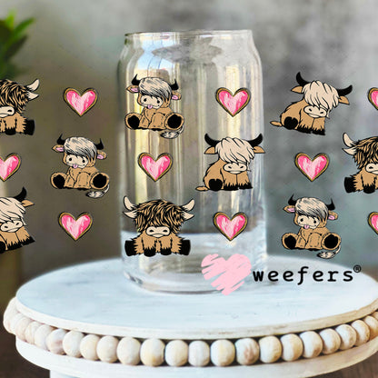 Baby Highlanders and Hearts UV DTF Cup Wrap - Weefers Exclusive Wrap 16oz Libbey Glass Original Size Cup Wrap Weefers