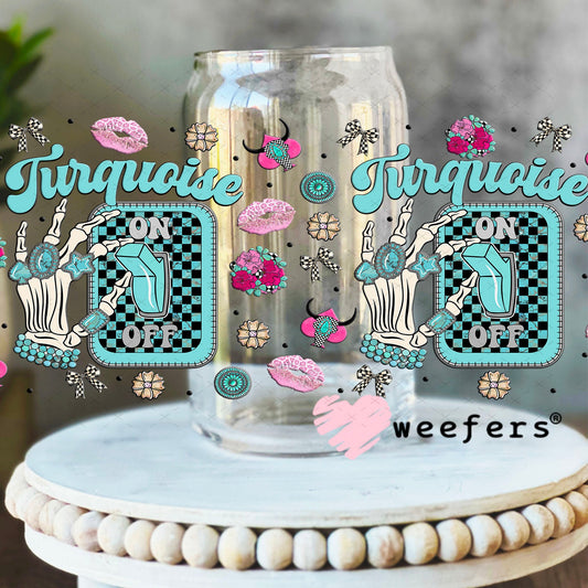 Turquoise On UV DTF Cup Wrap - Weefers Exclusive Wrap 16oz Libbey Glass Original Size Cup Wrap Weefers