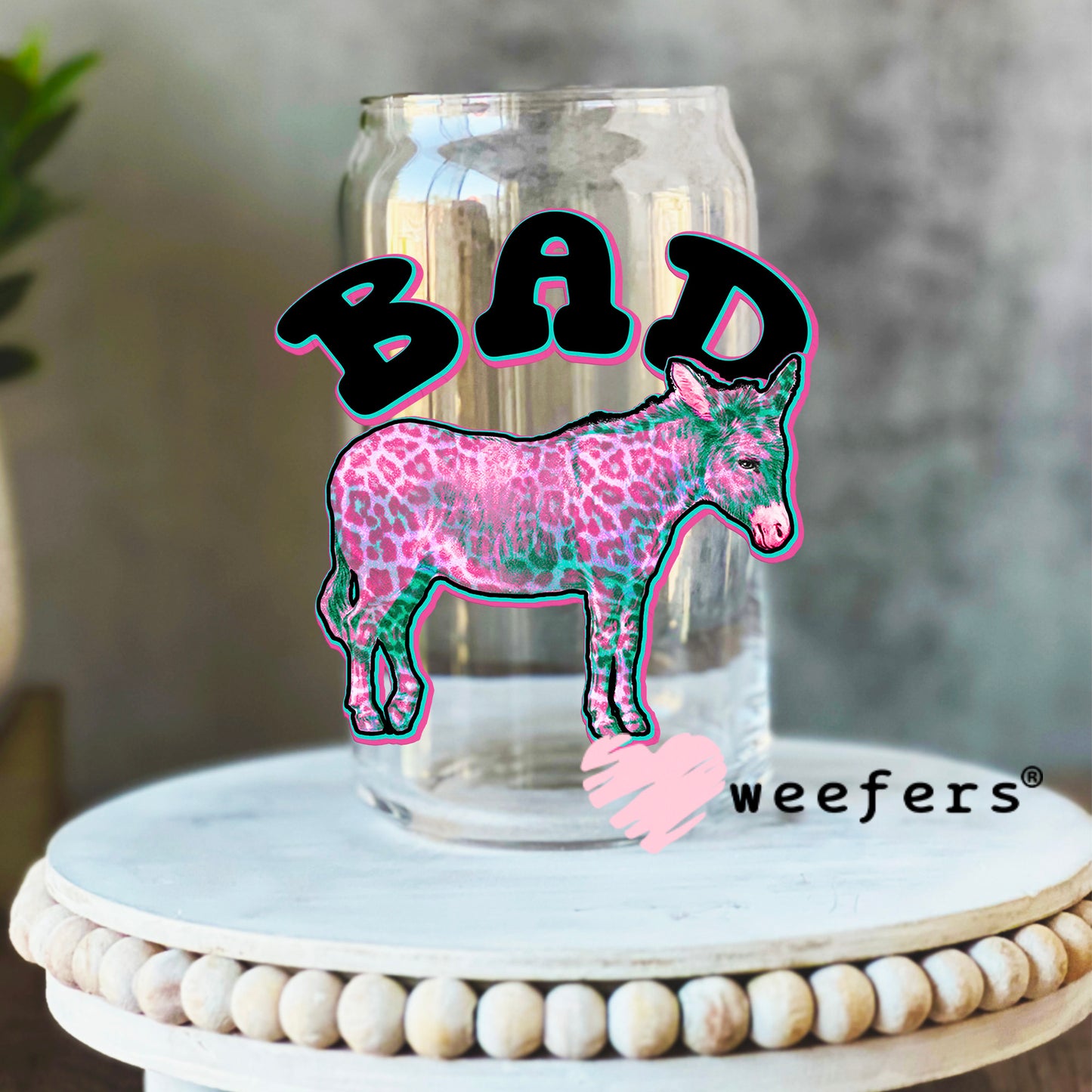 Bad Donkey UV DTF Decal 16oz Libbey Glass Original Size Weefers