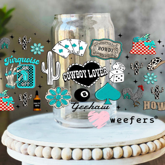 Cowboy Lover Yeehaw UV DTF Cup Wrap - Weefers Exclusive Wrap 16oz Libbey Glass Original Size Cup Wrap Weefers