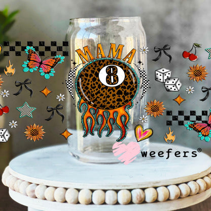 Mama Leopard Eightball UV DTF Cup Wrap - Weefers Exclusive Wrap 16oz Libbey Glass Original Size Cup Wrap Weefers