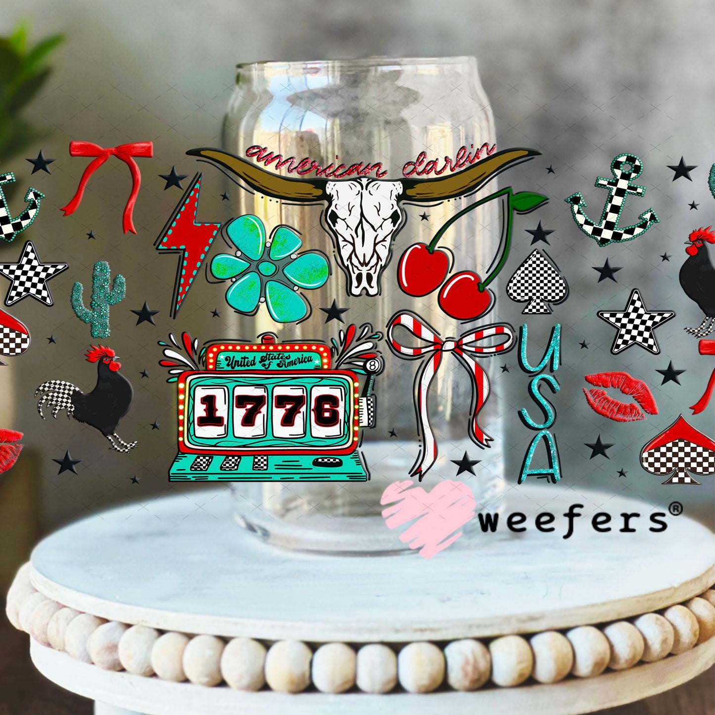 1776 Western 4th of July UV DTF Cup Wrap - Weefers® Exclusive Wrap 16oz Libbey Glass Original Size Cup Wrap Weefers