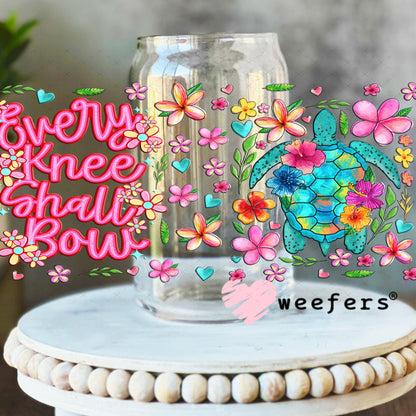 Every Knee Shall Bow Turtle UV DTF Cup Wrap - Weefers Exclusive Wrap 16oz Libbey Glass Original Size Cup Wrap Weefers