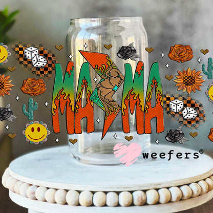 Mama Green and Orange Lightening Bolt UV DTF Cup Wrap - Weefers Exclusive Wrap 16oz Libbey Glass Original Size Cup Wrap Weefers