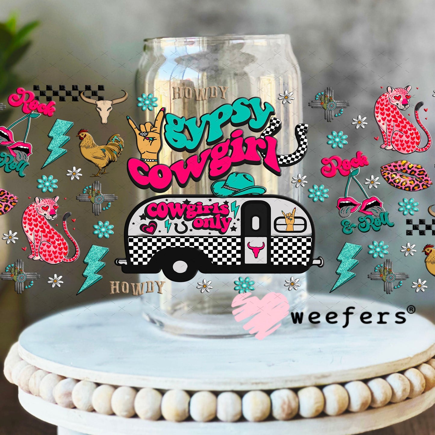 Gypsy Cowgirl UV DTF Cup Wrap - Weefers Exclusive Wrap 16oz Libbey Glass Original Size Cup Wrap Weefers