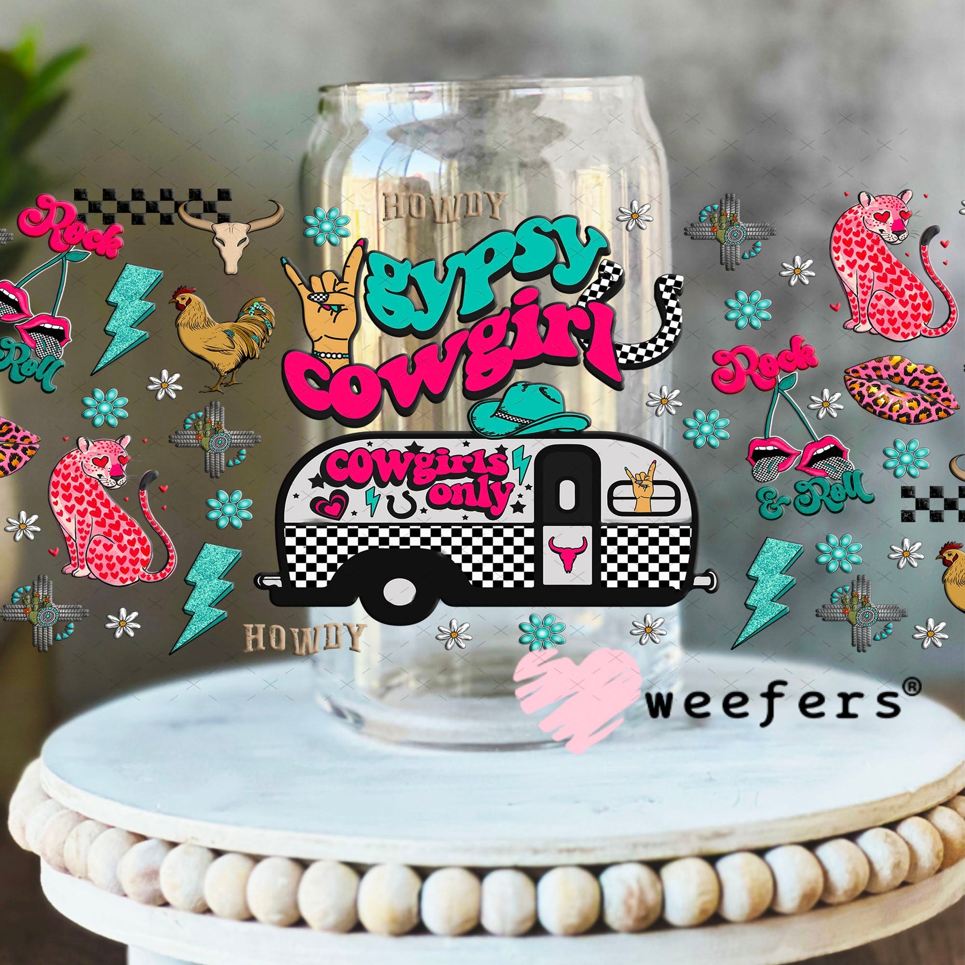 Gypsy Cowgirl UV DTF Cup Wrap - Weefers Exclusive Wrap 16oz Libbey Glass Original Size Cup Wrap Weefers
