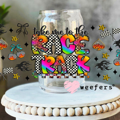 Take Me to the Racetrack UV DTF Cup Wrap - Weefers Exclusive Wrap 16oz Libbey Glass Original Size Cup Wrap Weefers
