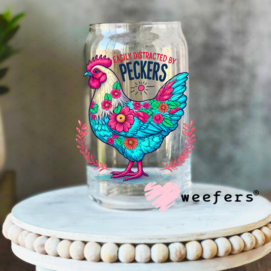 Easily Distracted by Peckers UV DTF Decal 16oz Libbey Glass Original Size Weefers