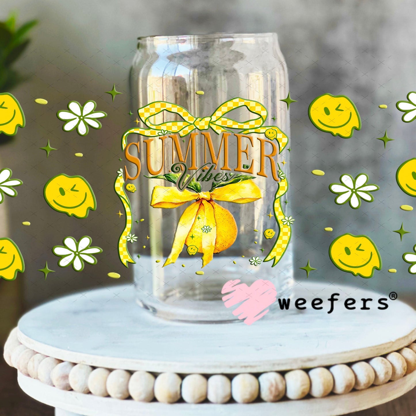 Summer Vibes Lemons UV DTF Cup Wrap - Weefers Exclusive Wrap 16oz Libbey Glass Original Size Cup Wrap Weefers