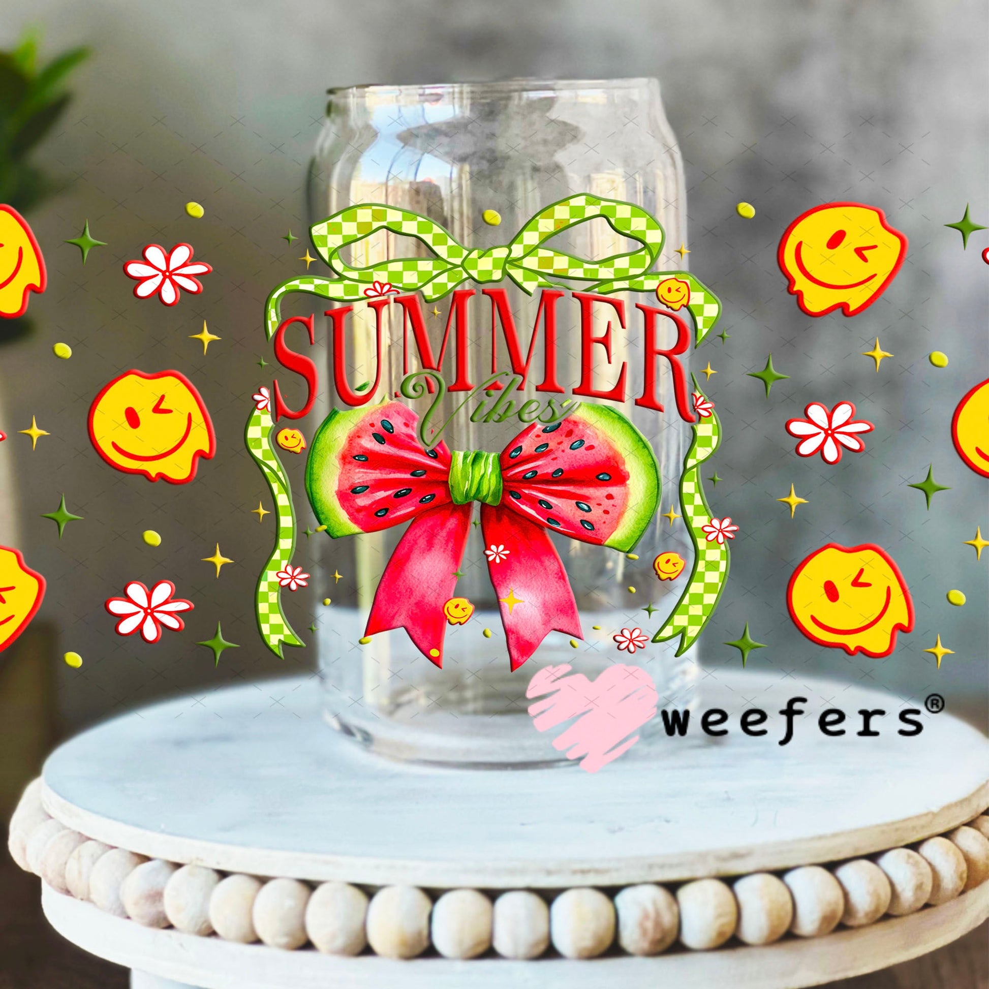 Summer Vibes Watermelon UV DTF Cup Wrap - Weefers Exclusive Wrap 16oz Libbey Glass Original Size Cup Wrap Weefers